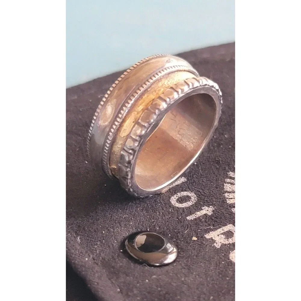 Men's Custom Ring Wedding Band Recycled Sterling & Gold Hot Rox sz 11.5- 11.75